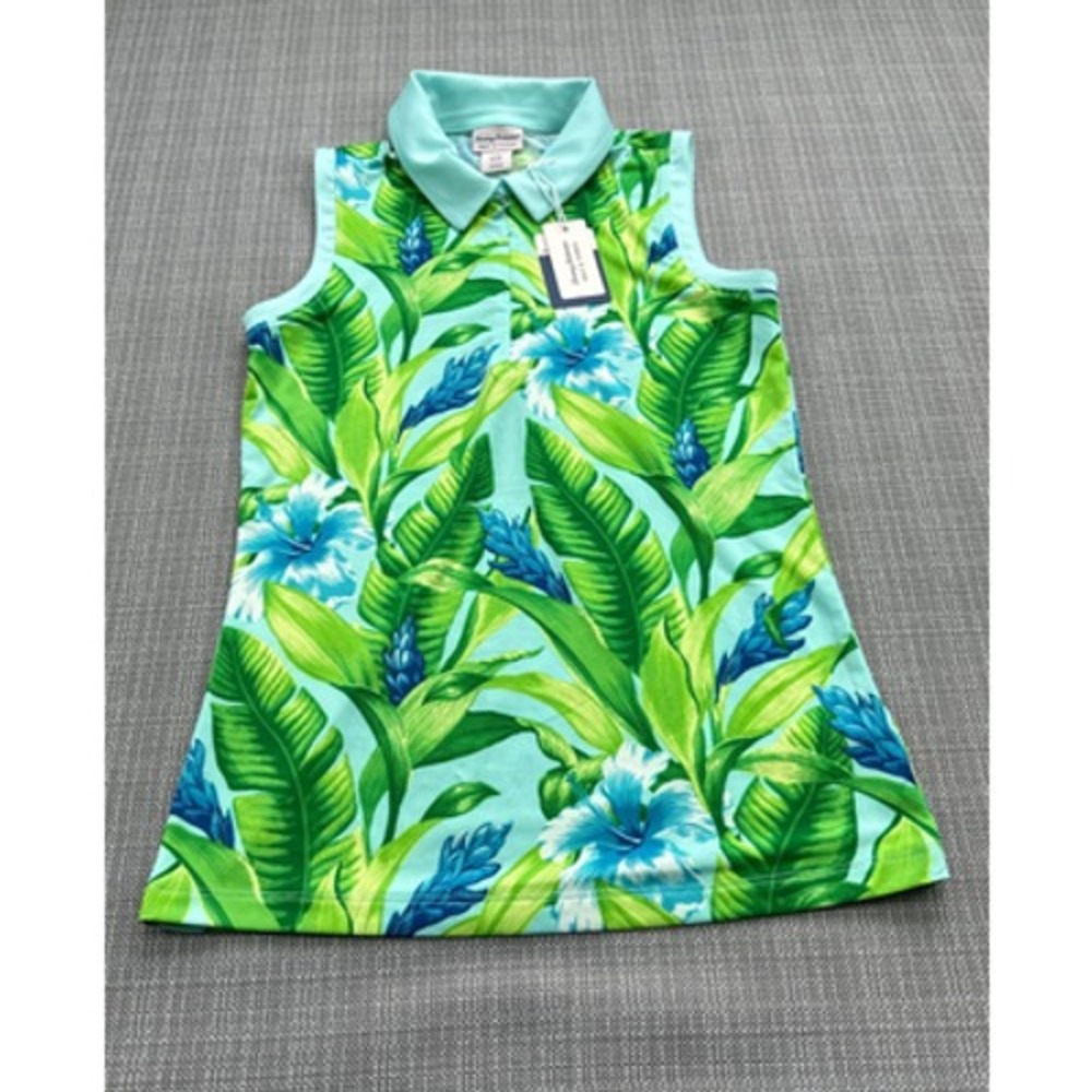 Tommy Bahama Polo Shirt Womens XS Sleeveless Hawaiian Floral Golf Tennis New